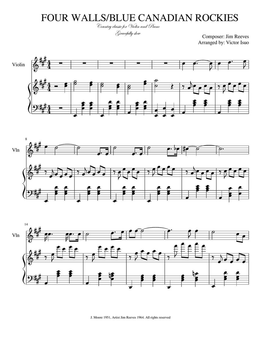 Four Walls Violin Solo scores gallery preview page 1