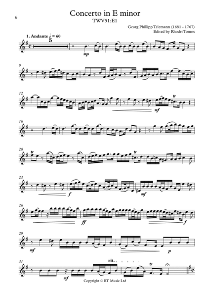 Telemann Concerto in E minor (TWV51:E1). Solo parts for oboe and trumpets.