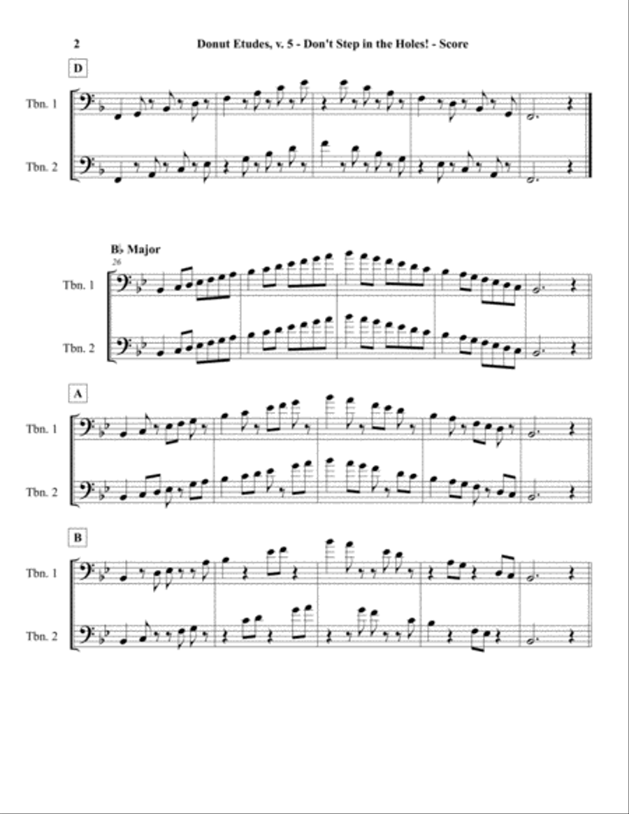 Donut Etudes v5 - Scale Duets for 2 Trombones in Bb/F, 2 Euphoniums in Bass Clef, or 2 Bassoons Trombone Duet scores gallery preview page 4
