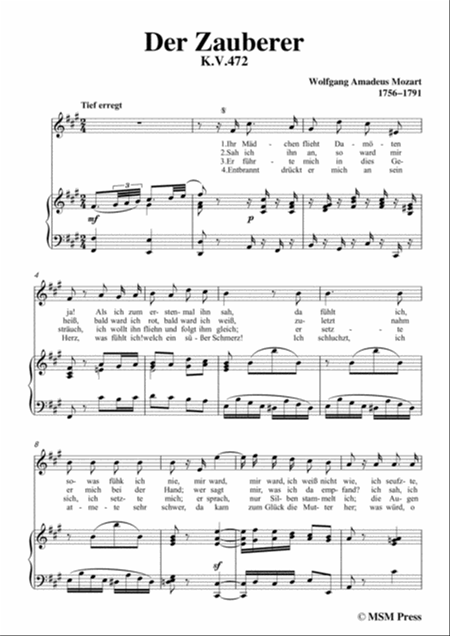 Mozart-Der zauberer,in f sharp minor,for Voice and Piano Voice Solo scores gallery preview page 3