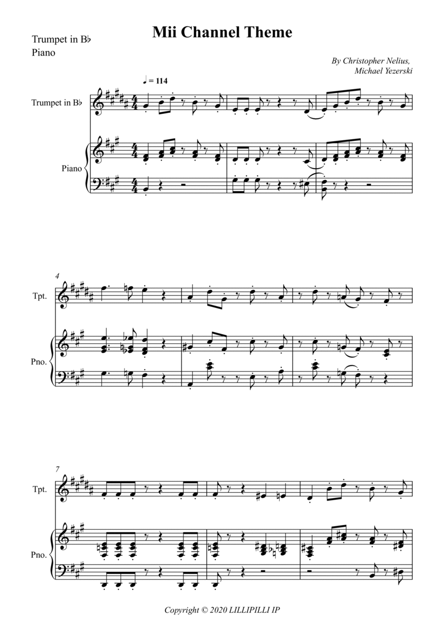 Mii Channel Theme B-Flat Trumpet scores gallery preview page 1