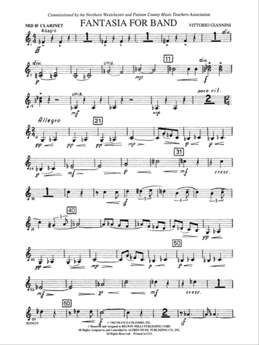 Fantasia for Band: 3rd B-flat Clarinet Concert Band scores gallery preview page 1