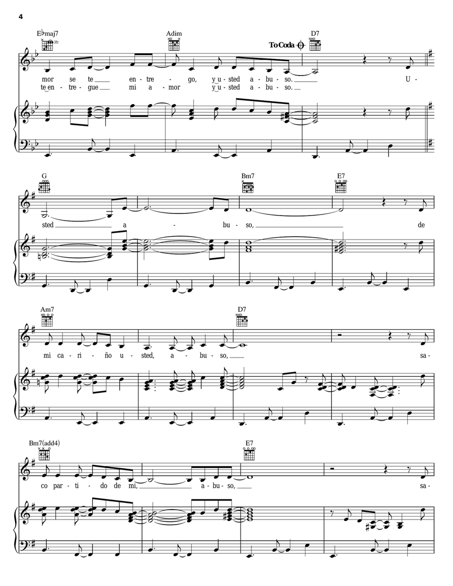 Usted Abuso Piano, Vocal, Guitar scores gallery preview page 4