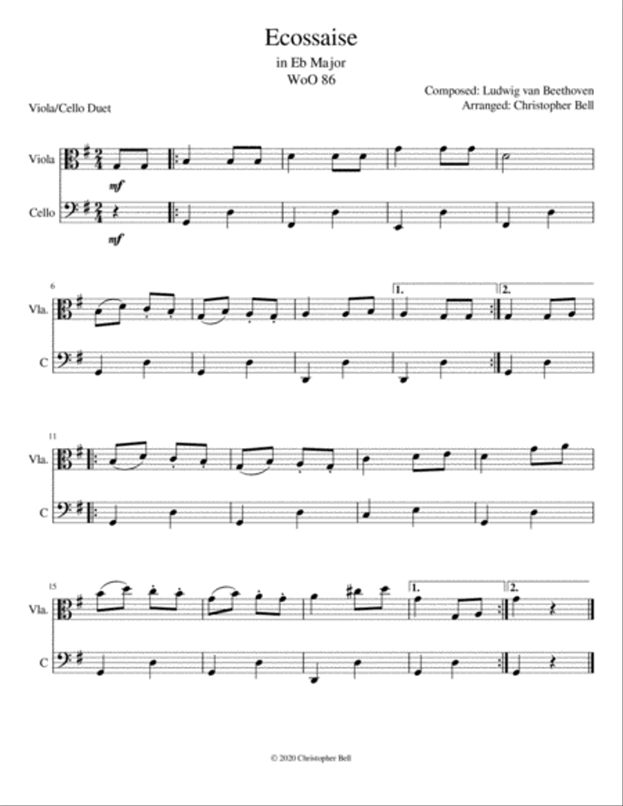 Ecossaise - Beethoven - Viola-Cello Duet String Duet scores gallery preview page 1