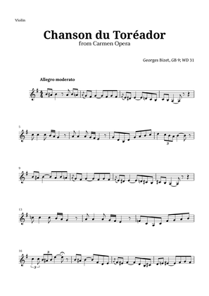 Chanson du Toreador by Bizet for Violin