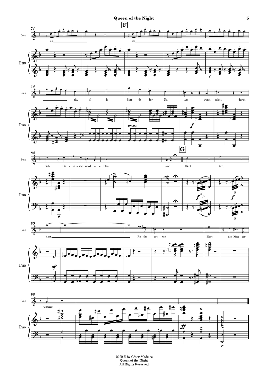 Queen of the Night Aria - Voice and Piano - Original Key (Full Score and Parts) Piano, Vocal scores gallery preview page 6