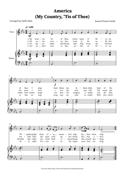 America (My Country, 'Tis of Thee) - Voice and Piano in E-flat image number null