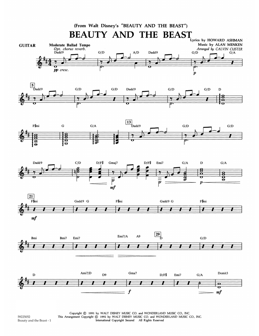 Beauty and the Beast (arr. Calvin Custer) - Guitar Orchestra scores gallery preview page 1