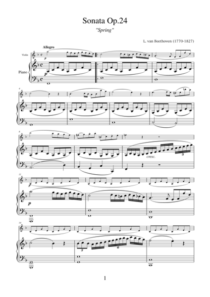 Sonata Op.24 No.5 "Spring" (NEW EDITION) by Ludwig van Beethoven for violin and piano