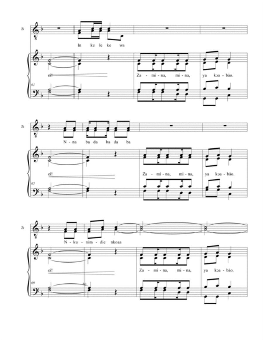 Zamina Mina(Yeako Aba O) 4-Part scores gallery preview page 6