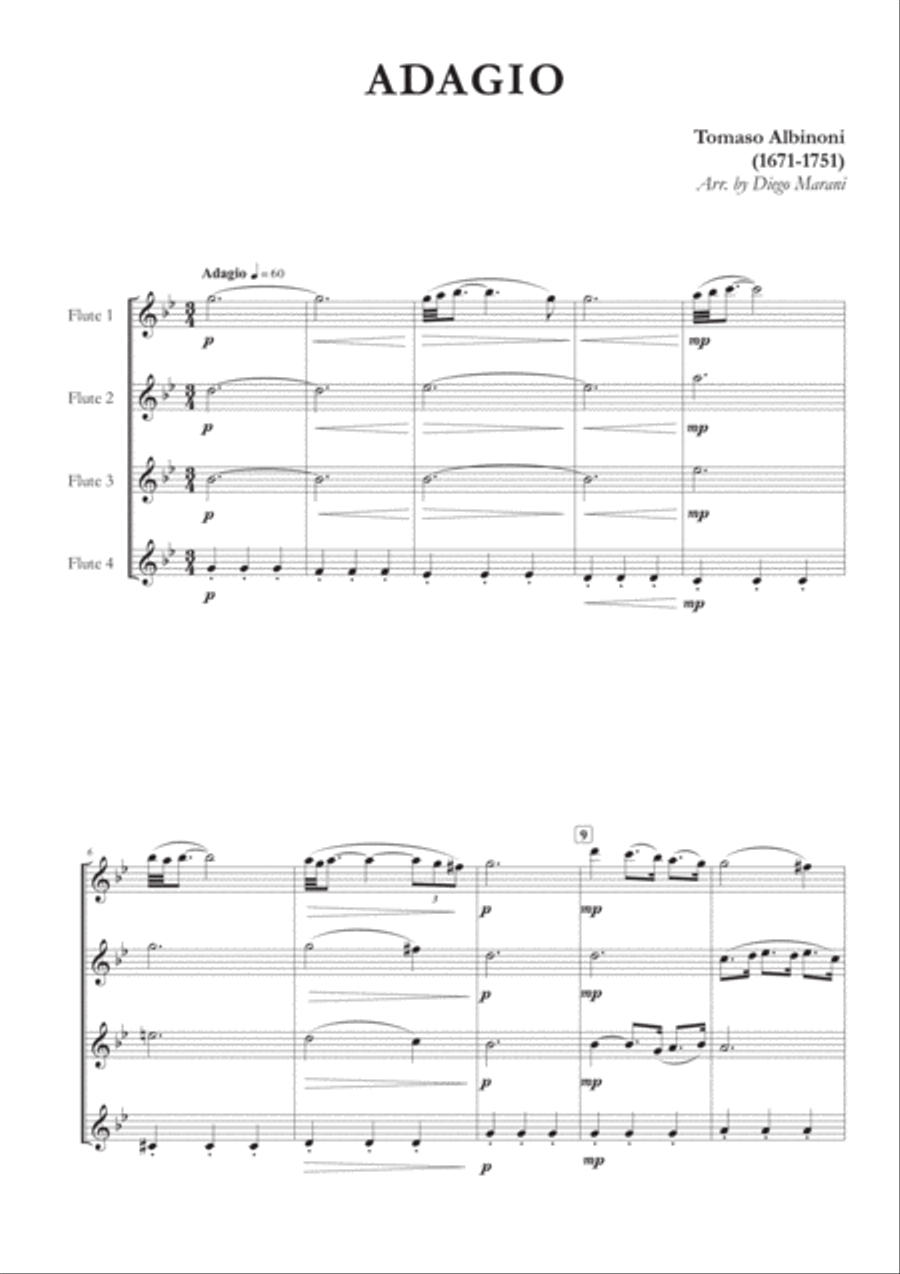 Albinoni's Adagio for Flute Quartet Flute Quartet scores gallery preview page 3
