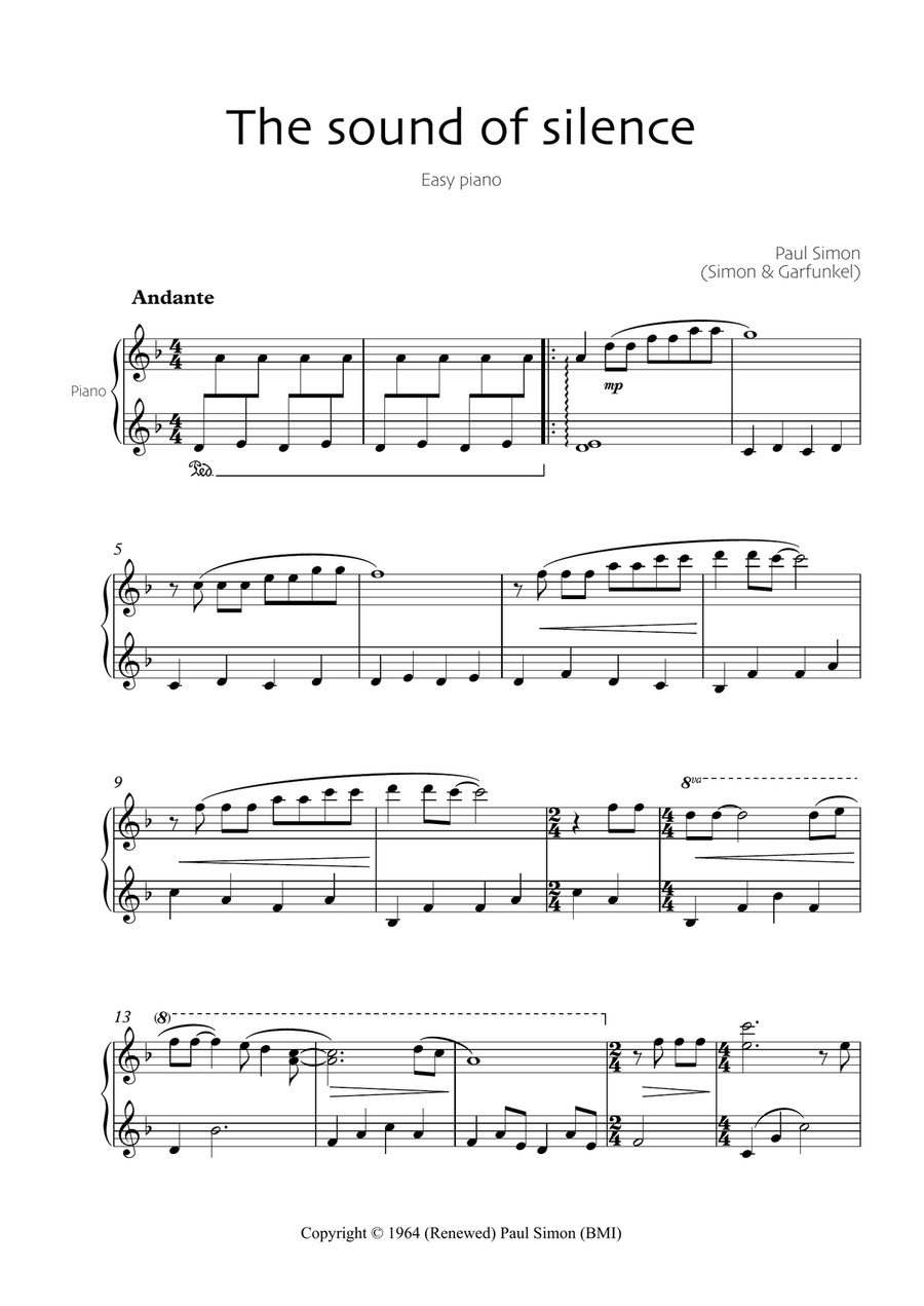 The Sound Of Silence Easy Piano scores gallery preview page 1