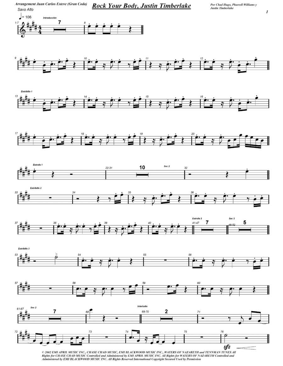 Rock Your Body Rock Your Body Alto Saxophone scores gallery preview page 1