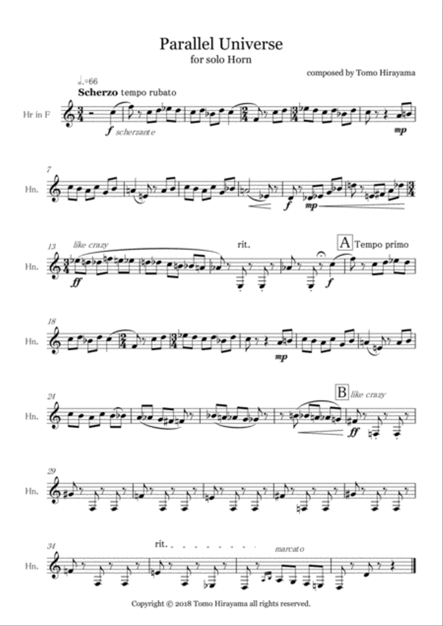 Parallel Universe for solo Horn Horn Solo scores gallery preview page 2