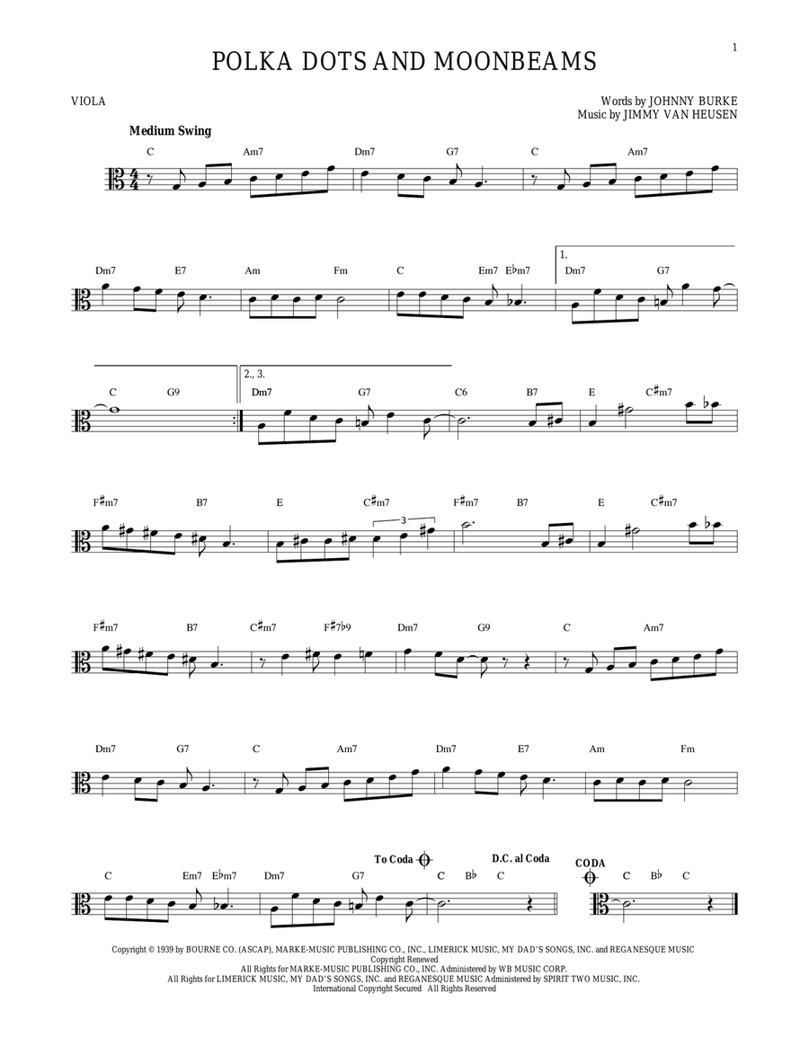 Polka Dots And Moonbeams Polka Dots And Moonbeams Viola Solo scores gallery preview page 1
