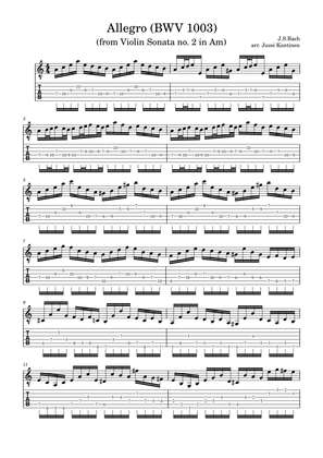 J.S. Bach: Allegro BWV 1003, from Violin sonata no. 2 in Am (Adaptation for Electric Guitar)