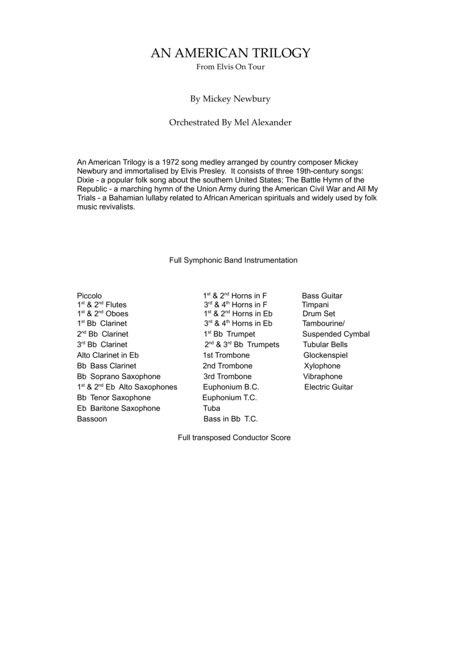 An American Trilogy Concert Band scores gallery preview page 1