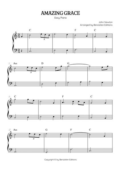 Amazing Grace • easy piano music sheet (with chords) image number null