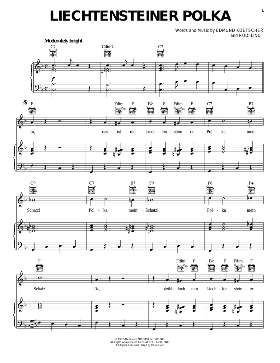 Liechtensteiner Polka Liechtensteiner Polka Piano, Vocal, Guitar scores gallery preview page 1