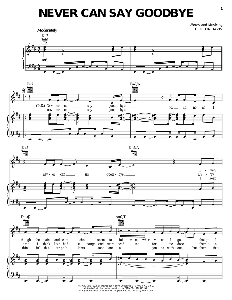 Never Can Say Goodbye Acoustic Guitar scores gallery preview page 1