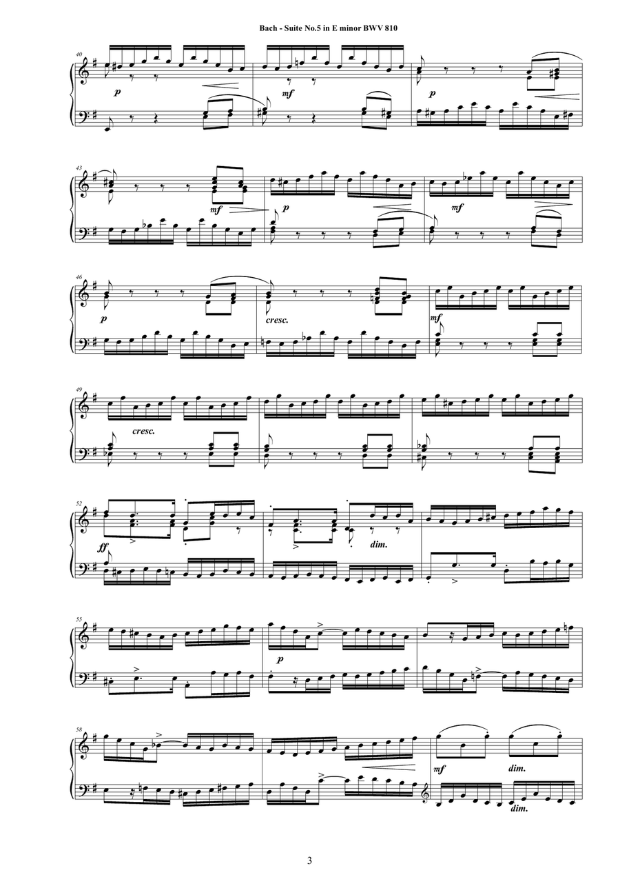 Bach - English Suite No.5 in E minor BWV 810 for Harpsichord (or Piano) Harpsichord scores gallery preview page 3