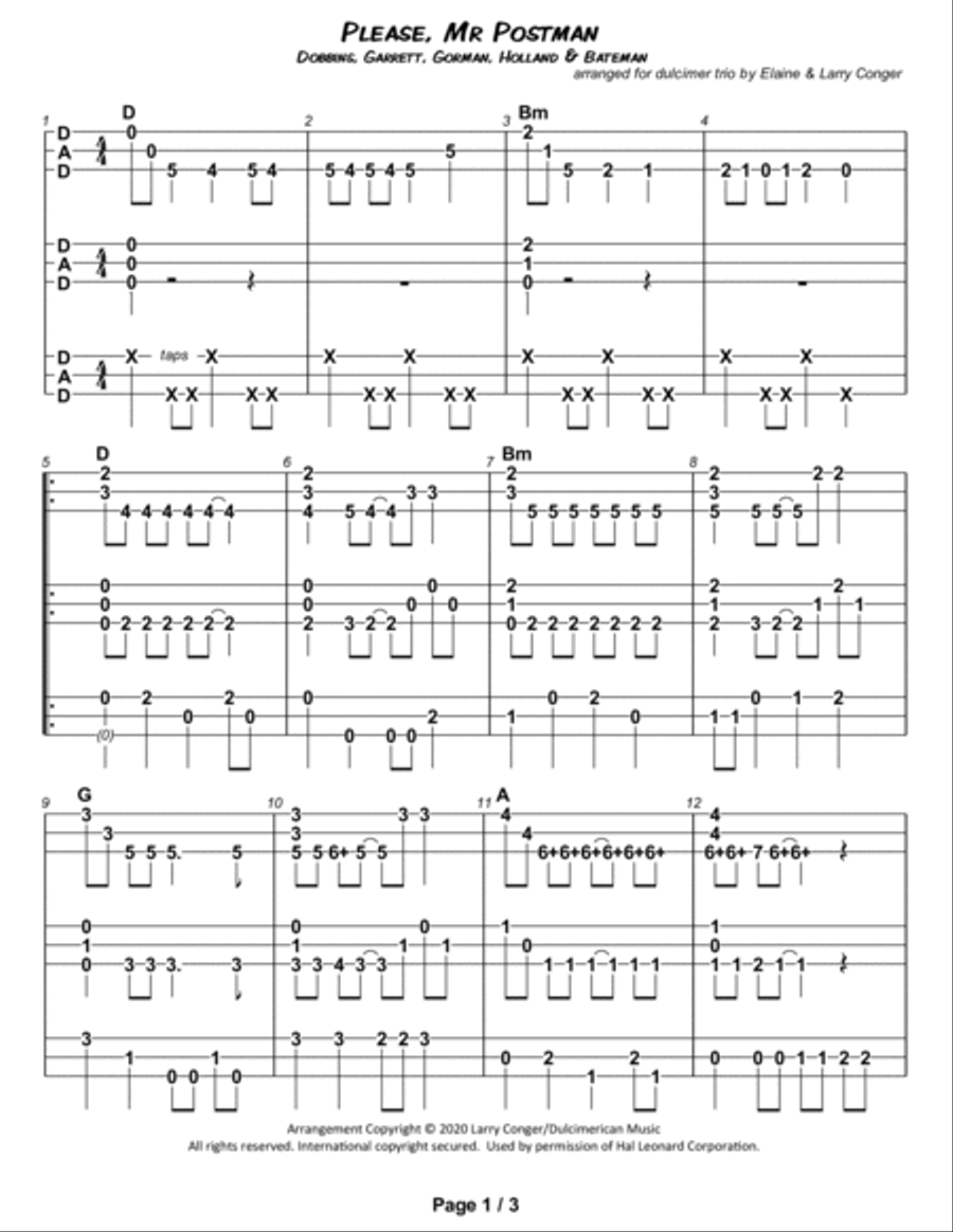 Please Mr. Postman Dulcimer scores gallery preview page 2