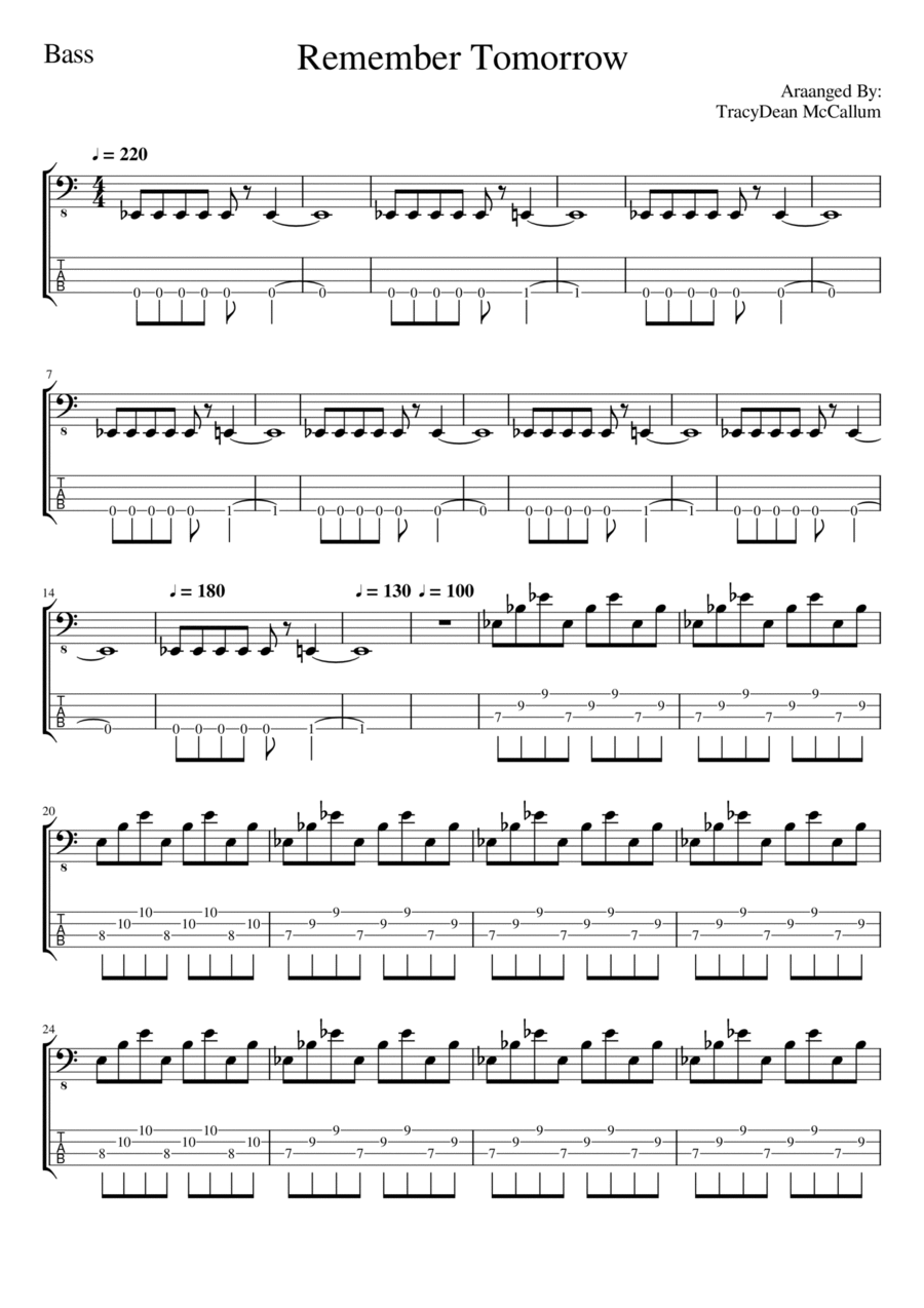 Remember Tomorrow Guitar Tablature scores gallery preview page 1