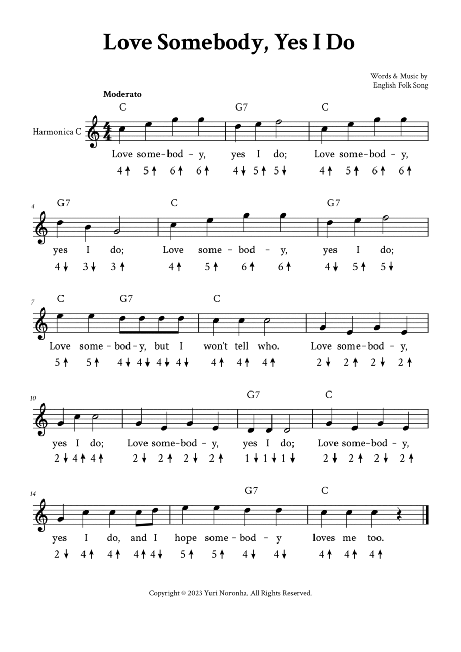 Love Somebody, Yes I Do - For Harmonica (with TAB) Harmonica scores gallery preview page 1
