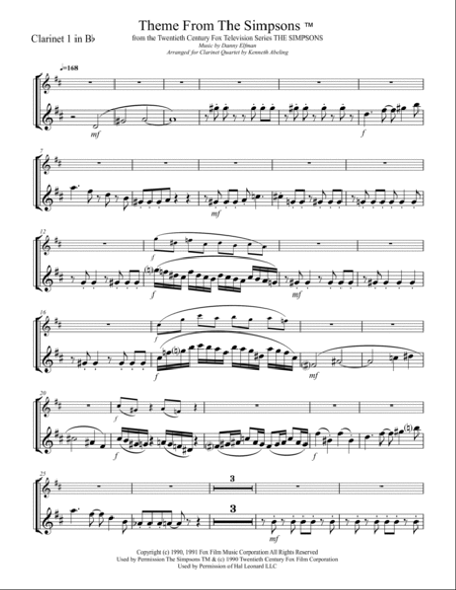 Theme From The Simpsons TM from the Twentieth Century Fox Television Series THE SIMPSONS Woodwind Quartet scores gallery preview page 6