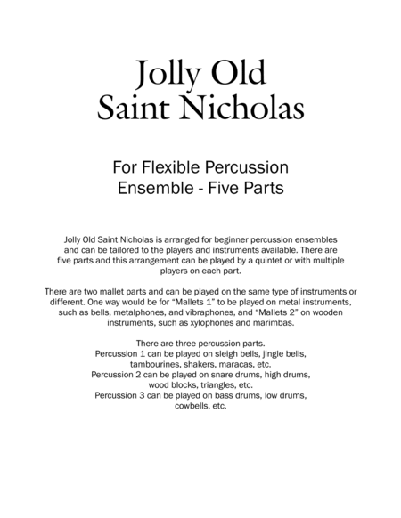 Jolly Old Saint Nicholas for Flexible Percussion Ensemble image number null