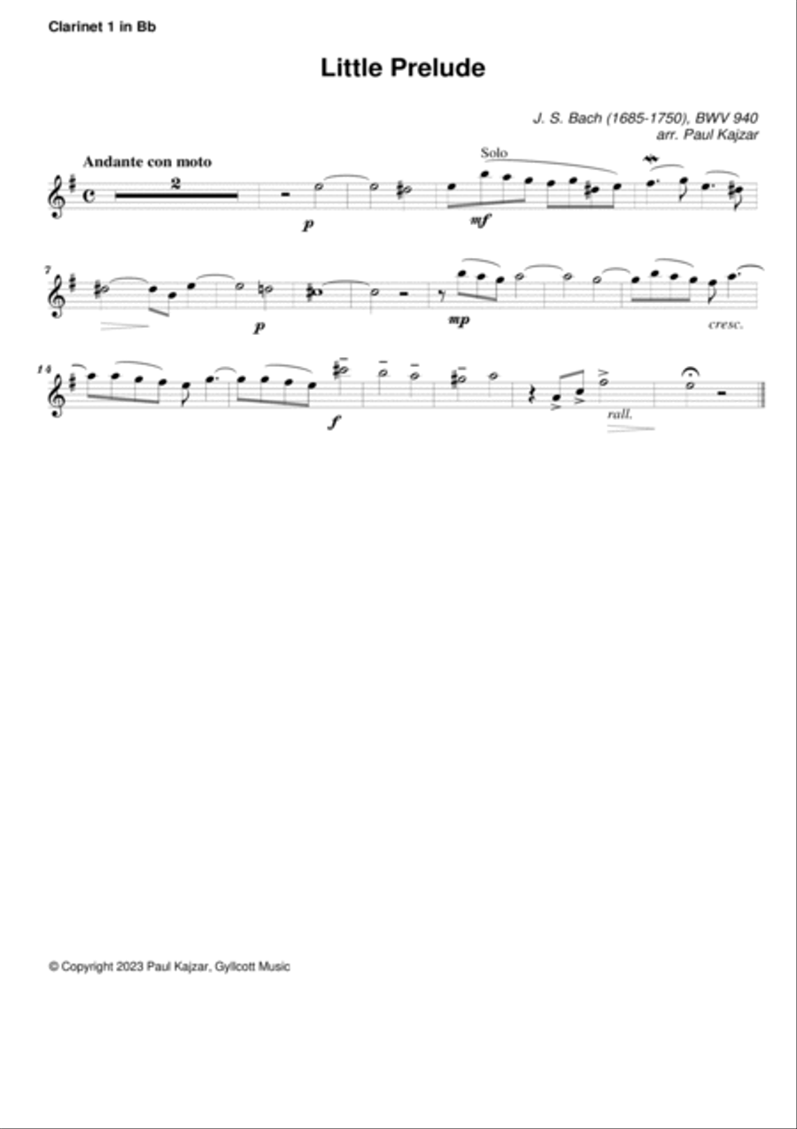 Little Prelude, BWV 940 (Clarinet Quartet) Clarinet Quartet scores gallery preview page 3