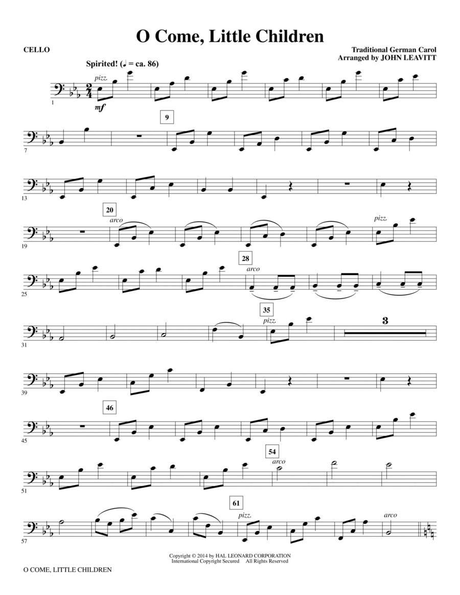 O Come, Little Children - Cello Choir scores gallery preview page 1