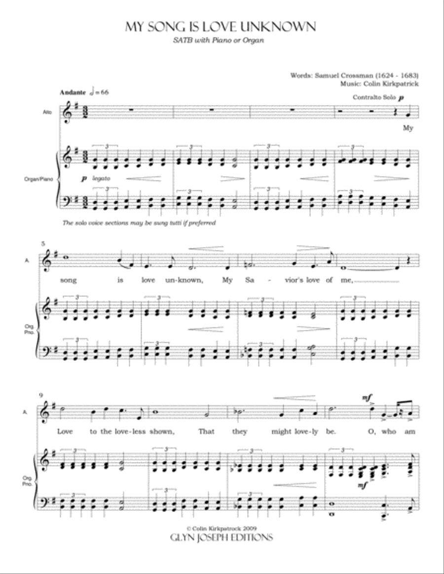 My Song is Love unknown (SATB plus piano or organ) 4-Part scores gallery preview page 2
