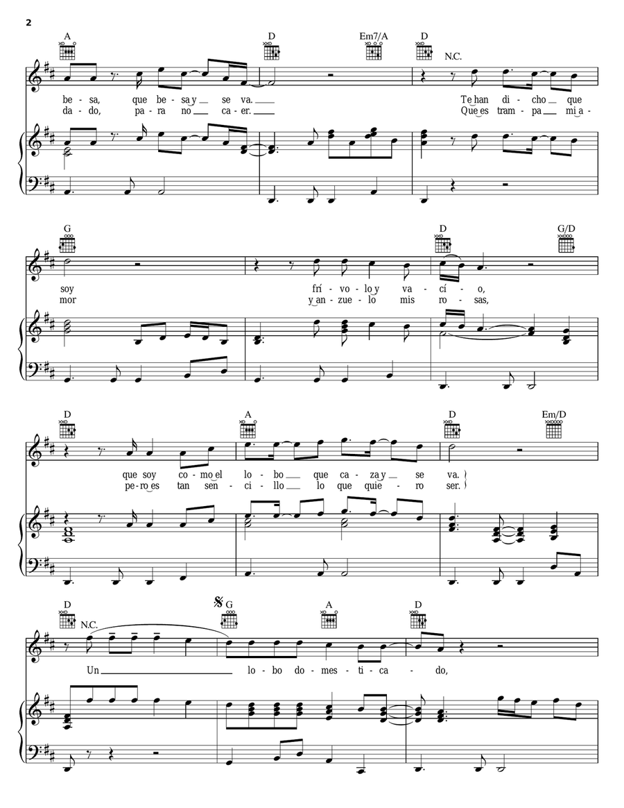 Lobo Domesticado Lobo Domesticado Piano, Vocal, Guitar scores gallery preview page 2