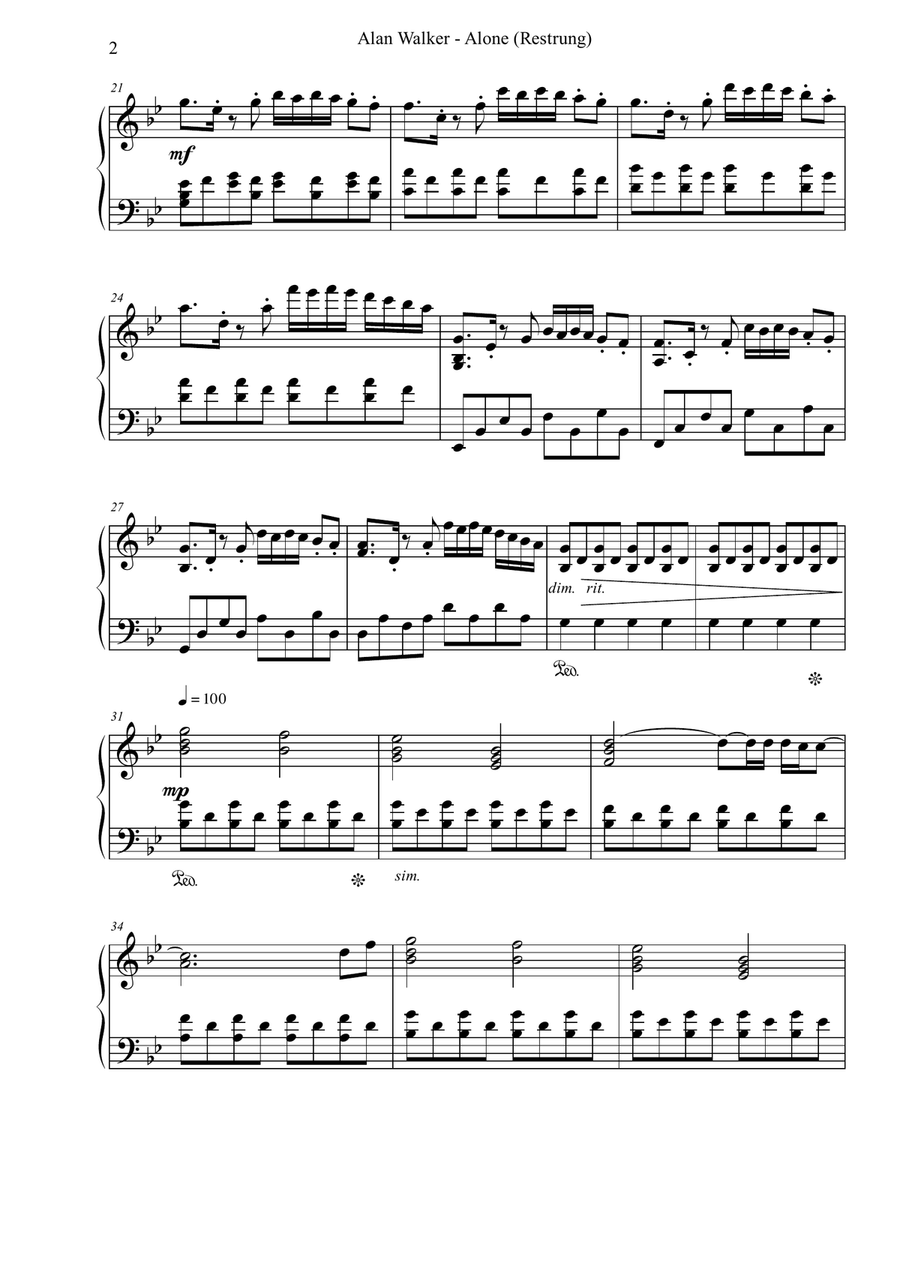 Alone Piano Solo scores gallery preview page 2