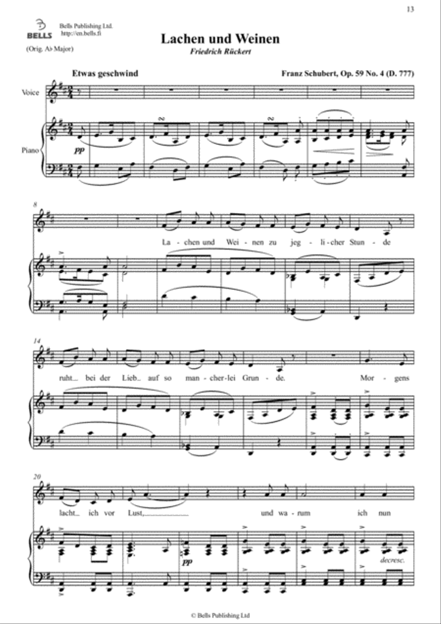 Lachen und Weinen, Op. 59 No. 4 (D. 777) (D Major) Voice Solo scores gallery preview page 1