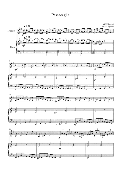 Passacaglia, Handel-Halvorsen, For Trumpet & Piano image number null