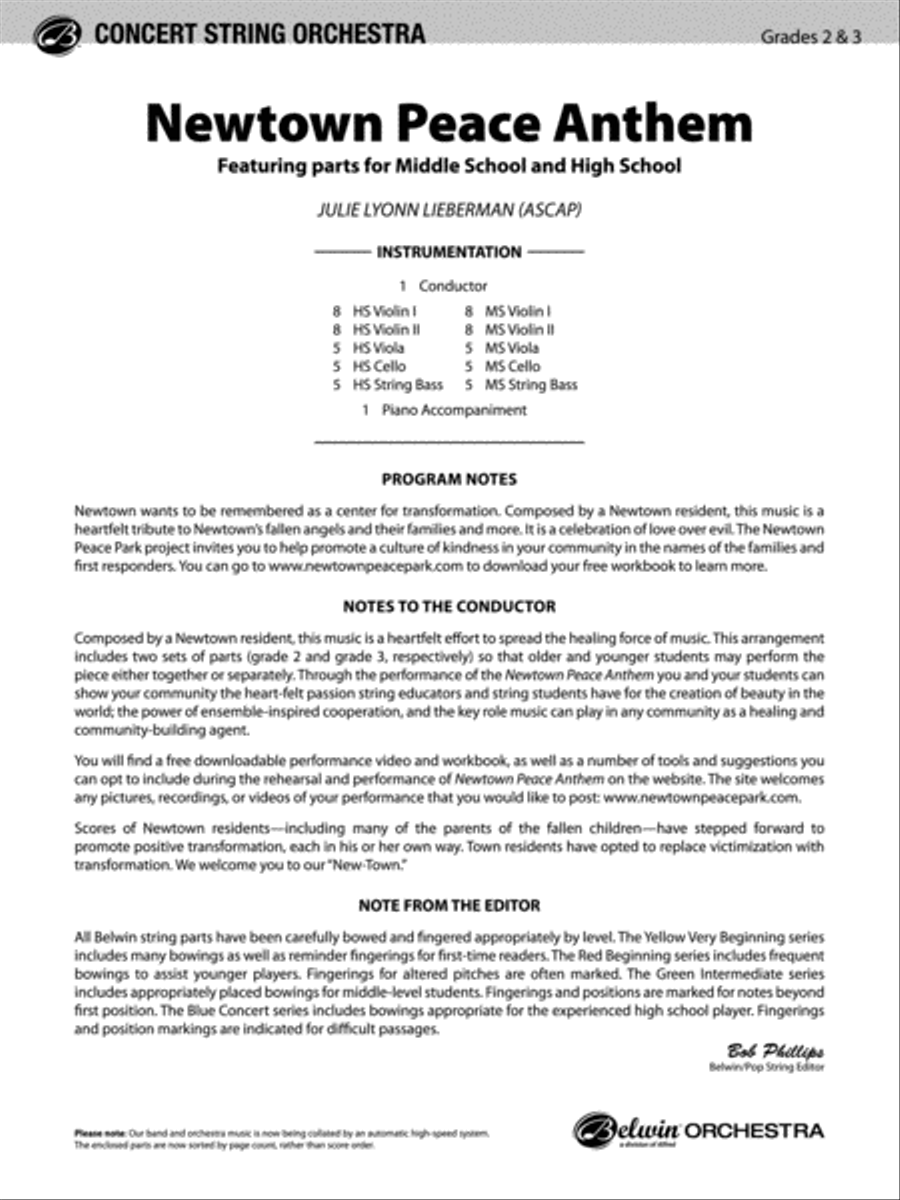 Newtown Peace Anthem: Score String Orchestra scores gallery preview page 1