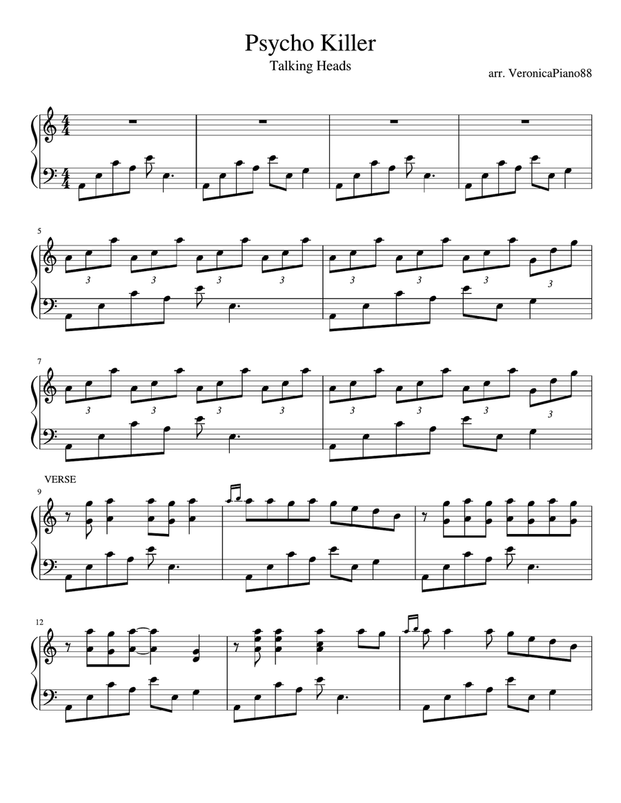 Psycho Killer Psycho Killer Piano Solo scores gallery preview page 1