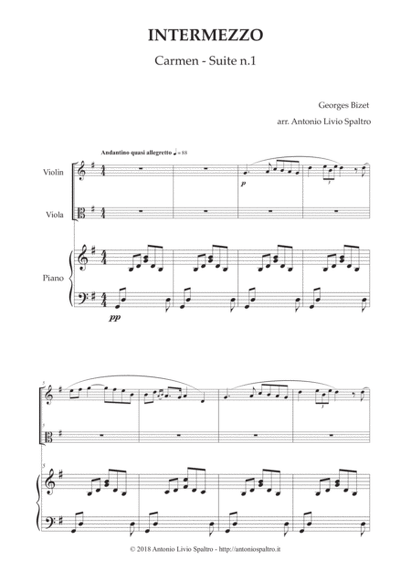 Carmen Intermezzo (Entr'acte) for Piano, Violin and Viola image number null