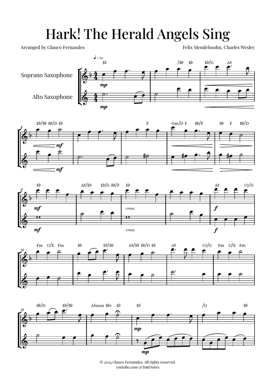 Hark! The Herald Angels Sing Duet Arrangement | Christmas Carol Sheet Music Woodwind Duet scores gallery preview page 1