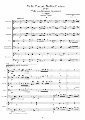 Book cover for Vivaldi - Violin Concerto No.8 in D minor RV 238 for Violin, Strings and Harpsichord