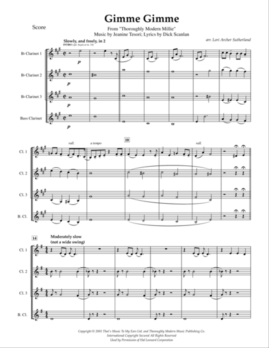 Gimme Gimme Clarinet Quartet scores gallery preview page 2