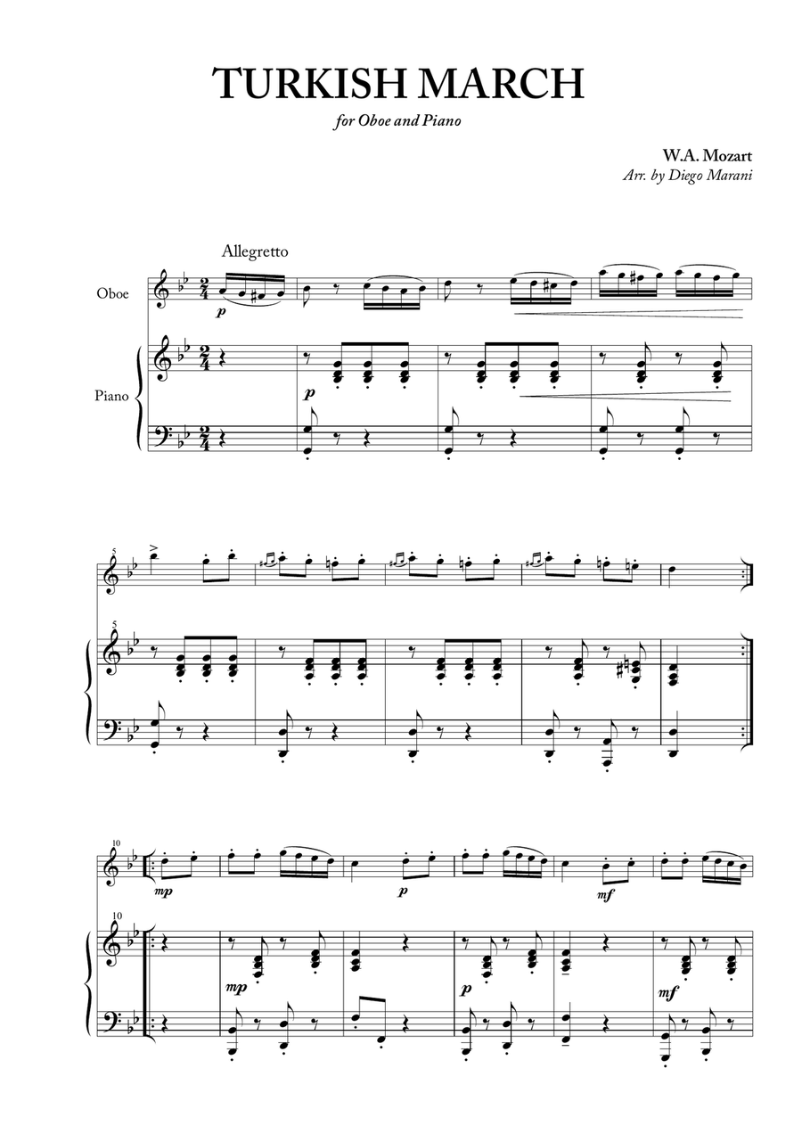 Turkish March for Oboe and Piano Piano scores gallery preview page 3