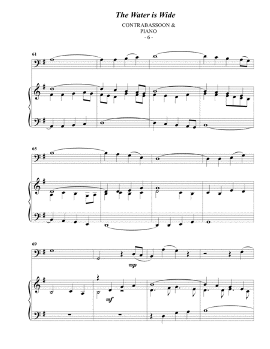 The Water is Wide for Contrabassoon & Piano Bassoon Solo scores gallery preview page 6