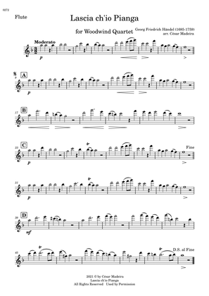 Lascia Ch'io Pianga - Woodwind Quartet (Individual Parts)