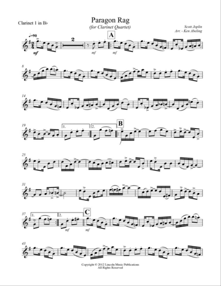 Joplin - “Paragon Rag” (for Clarinet Quartet) Clarinet Quartet scores gallery preview page 5