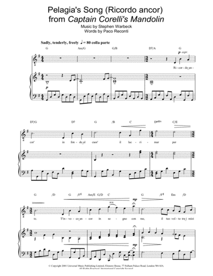 Pelagia's Song (Ricordo ancor) from Captain Corelli's Mandolin