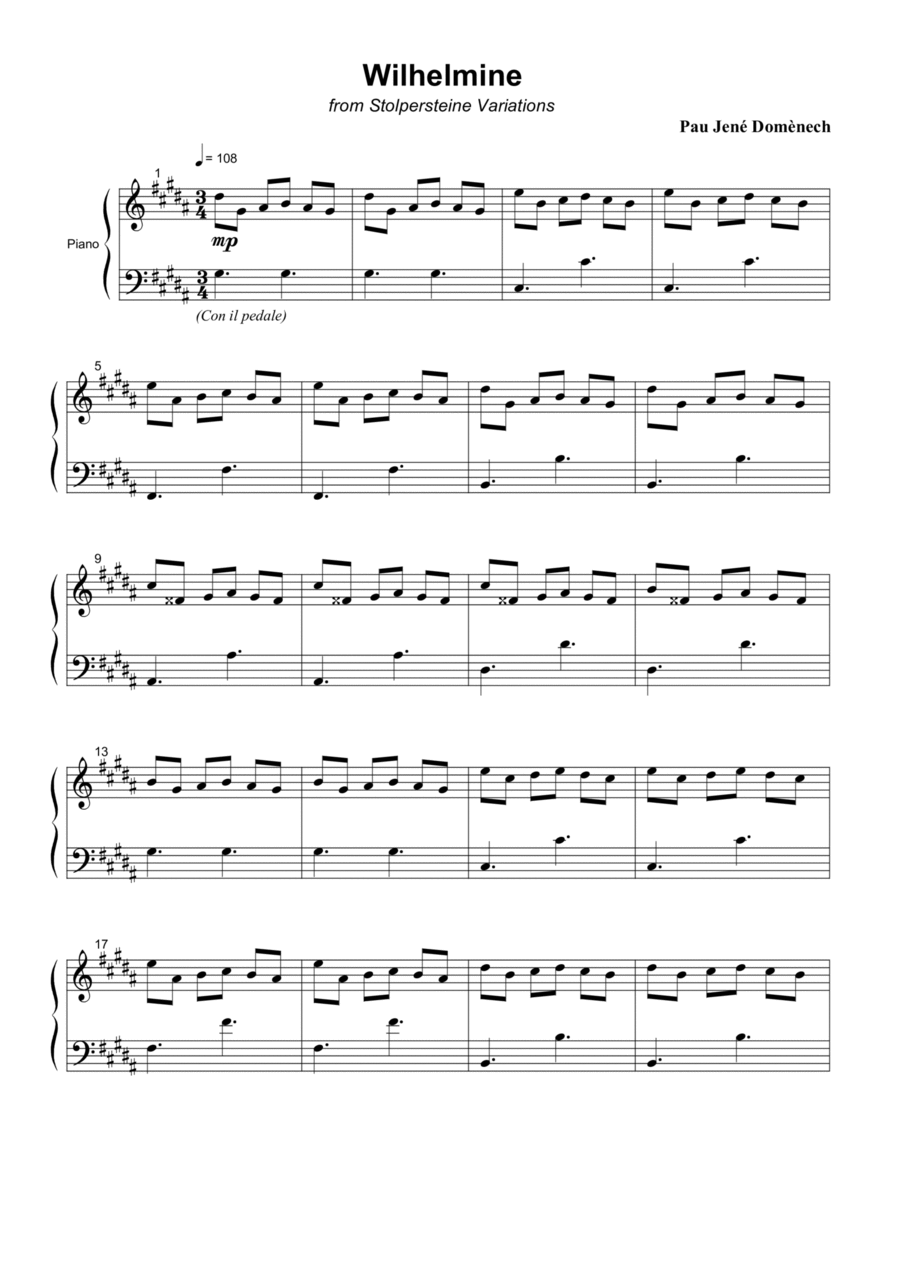 Wilhelmine, Stolpersteine Variations Piano Solo scores gallery preview page 1