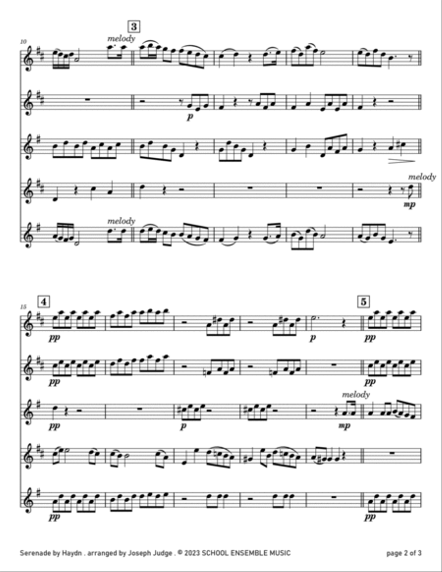 Serenade by Haydn for Saxophone Quartet in Schools Saxophone Quartet scores gallery preview page 2